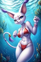 1girls ai ai_generated bandai_namco cartoolover catgirl digimon fanart feline feline female gatomon sea solo underwater