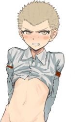 arms_tied arms_tied_behind_back blush bondage casssstle12 danganronpa danganronpa_2:_goodbye_despair drfav fuyuhiko_kuzuryuu male male_focus male_only rope rope_bondage shirt_up solo solo_focus solo_male tied_up v-line