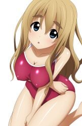 1girls artist_request big_breasts big_eyebrows blonde_hair blue_eyes breasts fair_skin female k-on! looking_up nipples_visible_through_clothing one-piece_swimsuit pleading simple_background swimsuit swimwear tagme_(artist) thick_thighs thighs tsumugi_kotobuki_(k-on!)