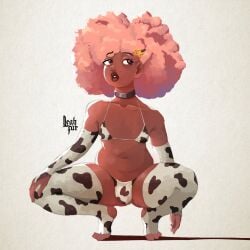 2024 afro ball_bulge balls balls_in_bikini balls_in_panties balls_in_thong bikini brown_eyes cafequeen charley_davis cow_print cow_print_armwear cow_print_bikini cow_print_elbow_gloves cow_print_legwear cow_print_thighhighs dark-skinned_femboy dark-skinned_male dark_skin elbow_gloves female femboy hair hair_clip hair_ornament long_hair on_toes pink_hair simple_background sleeve_gloves squatting star_(symbol) star_ornament thick_legs thick_thighs thighhighs thighs tippy_toes transfem twink
