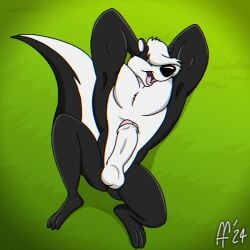 1:1 2024 3_toes anthro balls black_body black_fur black_nose digital_media_(artwork) erection fabfelipe featureless_chest feet fluffy fluffy_tail fur genitals grass hair hair_over_eyes hands_behind_head hi_res looney_tunes lying male mammal mephitid multicolored_body multicolored_fur muscular muscular_anthro muscular_male nude_anthro nude_male on_back open_mouth penis pink_tongue pitu_le_pew plant skunk solo tail toes tongue tongue_out two_tone_body two_tone_fur warner_brothers white_body white_fur white_hair white_inner_ear