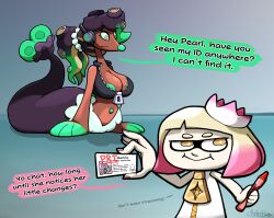 after_transformation cephalopod chabble duo electronics female generation_7_pokemon green_eyes green_nipples headphones hi_res humanoid inkling marina_(splatoon) marine mollusk navel navel_piercing nintendo nipples octarian octoling pearl_(splatoon) piercing pokemon pokemon_(species) primarina smug_face species_transformation splatoon tagme transformation yellow_eyes
