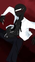 after_masturbation annoyed annoyed_expression black_body black_goo black_smile blush blushed_face blushing_male cock cum cum_on_body cyclops dick doors_(roblox) exhausted exhausted_male gay goo_creature legs_open loose_clothes loose_pants male one_eye open_shirt roblox roblox_game seek_(doors) slime_monster sweat sweaty_body uvagozx_63