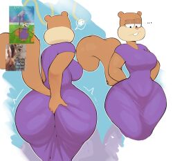 1female 1girls 2025 2d 2d_(artwork) anthro ass big_breasts big_butt breasts brown_body brown_fur brown_tail clothed clothing curvy_figure digging_up_in_they_ass dress english english_text female female_only fingers fur half-closed_eyes hi_res high_resolution highres huge_butt looking_down mammal multicolored_body multicolored_fur narrowed_eyes nickelodeon rodent sandy_cheeks sciurid solo solo_female spongebob_squarepants tail tan_body tan_fur text thick_thighs tree_squirrel two_tone_body two_tone_fur usnarbit voluptuous wide_hips yeah_i_have_a_type_(meme)