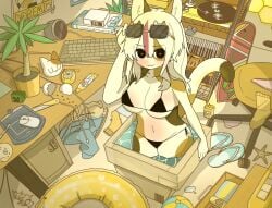 accordion bikini bikini_bottom bikini_top black_bikini black_bikini_bottom black_bikini_top black_bra black_panties blush blush blush_lines blushing_at_viewer book buoy calico_cat cat_ears cat_girl cat_tail catgirl clock computer_keyboard computer_mouse cracked_egg creeper creeper_(minecraft) doremifaso64 feline female female_focus female_only heart heart-shaped_pupils heart_eyes keyboard large_breasts looking_at_viewer matching_underwear minecraft mouse poster slippers starfish sunscreen vinyl