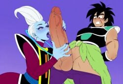 2boys ai_generated big_penis blue_skin broly_(dragon_ball_super) dragon_ball dragon_ball_super fellas femboy gay girly huge_cock imminent_sex licking licking_penis male muscular muscular_male novelai penis taller_male thick_thighs trap whis white_hair wide_hips yaoi
