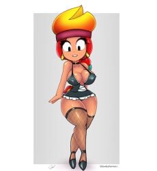 amber_(brawl_stars) brawl_stars emiliodennisc1 latina maid maid_uniform nipples_visible_through_clothing thick_thighs