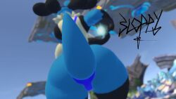 1girls big_ass big_breasts from_behind lucario pokemon pokemon_(species) sling_bikini solo tagme tail vrchat