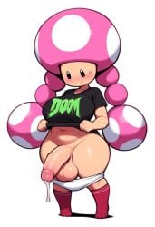 ai_generated erect_penis erection futa_only futanari mario_(series) nintendo panties_down penis penis_out precum precum_drip shortstack super_mario_bros. toadette