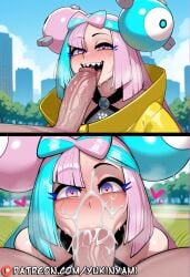 1boy 1girls 2koma ai ai_generated bedroom_eyes big_breasts big_dick big_penis blowjob blush breasts clothing english eyes female feminine feminine_body feminine_pose heart huge_breasts huge_cock iono_(pokemon) large_breasts large_dick large_penis long_hair male navel nipples open_mouth patreon patreon_username penis pokemon pokemon_sv pussy pussy_lips sexy slender straight sucking sucking_penis sweat teeth text thick_thighs thighhighs thighs tongue tongue_out uncensored wet yukinyami