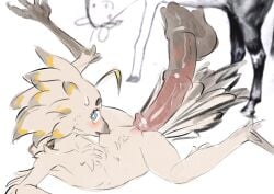3_fingers 3_toes animal_genitalia animal_penis anthro anthro_on_feral avian big_penis bird blue_eyes breasts butterchalk duo equid equine equine_genitalia equine_penis featureless_breasts feet female female_penetrated feral fingers genitals hi_res horse huge_cock imminent_sex long_legs lyra_(w4g4) male mammal medial_ring penetration penis potoo prodding pussy shallow_penetration size_difference smaller_female toes vaginal_penetration vaginal_penetration zoophilia