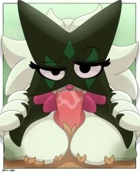 animal_genitalia anthro anthro_on_anthro anthro_penetrated anthro_penetrating anthro_penetrating_anthro big_breasts breast_play breasts canine_genitalia duo felid feline fellatio female female_focus generation_9_pokemon genitals hi_res male male/female mammal meowscarada nintendo oral oral_penetration penetration penile pokemon pokemon_(species) sex simple_background solo_focus titjob velixx