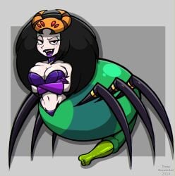 arms_crossed arms_crossed_under_breasts belly_button black_hair breasts cartoon_network drider female futanari intersex looking_at_viewer ovipositor ovipositor_penis pale-skinned_female pale_skin purple_lipstick spider_girl spider_taur the_grim_adventures_of_billy_and_mandy velma_green velma_green_the_spider_queen yungcreateart