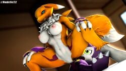 16:9 3d_(artwork) bandai_namco canid canine digimon digimon_(species) digital_media_(artwork) duo female fox hi_res humanoid imp impmon male male/female mammal on_bottom on_top renamon reverse_cowgirl_position sex size_difference source_filmmaker_(artwork) widescreen wonderfox712
