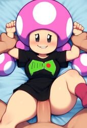 ai_generated biting_lip mario_(series) nintendo penetration penis pinned_to_bed shortstack super_mario_bros. toadette