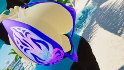 1girls big_breasts chest_spike chest_tuft lucario pokemon pokemon_(species) sling_bikini sloppydragons solo vrchat