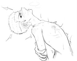 biting_nipple casssstle12 danganronpa danganronpa_2:_goodbye_despair drfav fuyuhiko_kuzuryuu holding_arm male male_only nipple_play nipples shirtless shirtless_male
