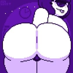 1_eye 1girls animated anus ass ass_clapping ass_focus breasts clapping_cheeks cyclops female female_only huge_ass huge_breasts naked nude octette_(octotron2000) octotron2000 pixel_art purple_eye purple_hair short_hair sideboob solo solo_female text thick_thighs thong tongue tongue_out twerking white_body wide_hips