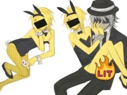 2boys bunnysuit censored censored_face chance_(forsaken) forsaken_(roblox) gay heart itrapped_(forsaken) roblox roblox_game robloxian sfw suit sweat tagme tagme_(artist) yaoi