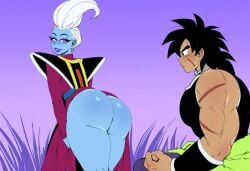 2boys ai_generated ass big_ass big_penis blue_skin broly_(dragon_ball_super) dragon_ball dragon_ball_super fellas femboy gay girly huge_ass imminent_sex male muscular muscular_male novelai taller_male thick_thighs trap whis white_hair wide_hips yaoi
