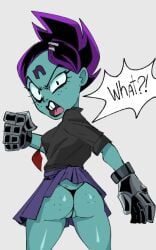 1girls angry ass crash_(series) monke_brush nina_cortex pussy skirt teal_body thighs upskirt