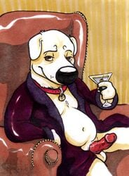 1boy alcohol anthro balls beverage bloodhound_(artist) brian_griffin canine chubby collar erection family_guy fur furry male male_only martini penis solo