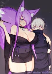 1boy 1boy1girl 1girls big_breast big_breasts bigger_female black_stockings blue_eyes braless cleavage dirtykuro fox fox_ear fox_ears fox_girl fox_tail foxgirl foxykuro hair_covering_eye hair_covering_one_eye hair_over_eye hair_over_one_eye huge_breast huge_breasts jujutsu_kaisen kuro_(foxykuro) large_breast large_breasts larger_female long_hair_female long_purple_hair looking_at_breasts older_female panties purple_eyes purple_hair purple_hair_female smaller_male staring staring_at_breasts stockings toge_inumaki white_hair white_hair_male younger_male