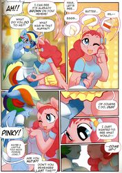 anthrofied comic friendship_is_magic leche_(artist) my_little_pony penis pinkie_pie_(mlp) rainbow_dash_(mlp) smooth_skin text