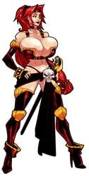 1girls big_breasts breasts cleavage clothed clothed_female clothing eye_patch eyepatch female female_focus female_only full_body high_heels huge_breasts long_hair manaworld pirate red_hair skull solo solo_female solo_focus sword veronika_red white_background