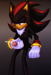 2018 anthro clothing digital_media_(artwork) gloves hedgehog hi_res male_only mammal masturbation nightangeltdc_(artist) nude open_mouth penis red_eyes shadow_the_hedgehog simple_background solo sonic_(series) video_games