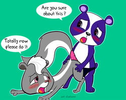 blush caluriri dialog dildo english_text female female_only fur grey_fur interspecies littlest_pet_shop looking_back mammal multiple_females multiple_girls mustelid panda penny_ling pepper_clark purple_fur sex_toy skunk speech_bubble strap-on tagme text white_fur