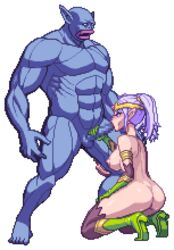 animated censored censored_penis chijoku_no_troll_busters elf elf_female fellatio female functionally_nude_female heels kneeling light-skinned_female light_skin male male/female monster nude nude_female nude_male oral orc orc_male ponytail purple_hair red-p sprite straight tied_hair transparent_background