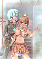 1boy 1girls amy_(suisei_no_gargantia) animal female gun gunpoint ledo_(suisei_no_gargantia) male suisei_no_gargantia weapon