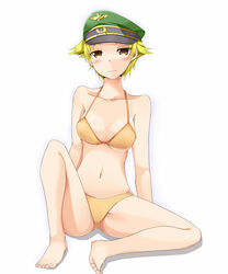 bikini blonde_hair erwin erwin_(girls_und_panzer) female girls_und_panzer simple_background solo swimsuit tagme yellow_hair