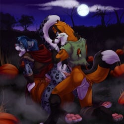 anal anal_sex anthro ass canine chibi-marrow cum cum_in_ass cum_inside doggy_style feline fox from_behind fur furry gay halloween holidays leopard male moon night penetration penis pumpkin sex