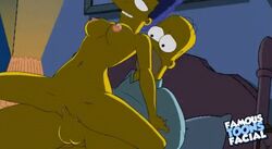 1boy 1girls animated bed breasts color couple famous-toons-facial female female_on_top girl_on_top happy_sex homer_simpson human husband husband_and_wife male marge_simpson mounted penis pillow pussy reverse_cowgirl_position sex straddle straight the_simpsons vaginal_penetration wife