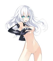 accurate_art_style black_gloves black_heart cpu_candidate edit elbow_gloves female_only gauntlets goddess kreschun light-skinned_female long_hair medium_breasts neptunia_(series) nipples noire nude_edit nude_filter practically_nude pussy simple_background solo straight_hair tagme white_hair