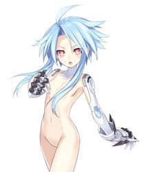 accurate_art_style blanc blue_hair cpu_(neptunia) edit elbow_gloves female_only gauntlets goddess kreschun light-skinned_female looking_at_viewer neptunia_(series) nude_edit nude_filter open_mouth practically_nude pussy red_eyes short_hair short_hair_with_long_locks simple_background small_breasts solo tagme white_gloves white_heart