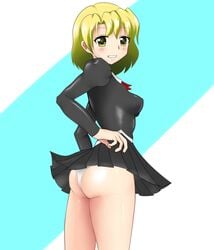 1girls agent_aika artist_request black_delmo breasts delmo delmogeny_uniform female human skirt solo tagme uniform villainess