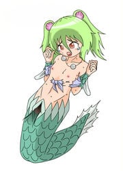 1girls female female_only flat_chest green_tail jpg mermaid muromi-san namiuchigiwa_no_muromi-san solo swimsuit tagme torn_clothes white_background