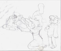 anthro bear bluebeard_the_killer disney female fur furry kit_cloudkicker mad_dog male mammal monochrome penis rough_sketch straight tagme talespin testicles