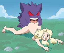 00s 1girls 2013 all_fours allie allie_(pokemon_ecchi) ambiguous_gender ass blonde_hair blue_eyes breasts cunnilingus doggy_style from_behind gengar ghost grass hair hinoarashi human licking light-skinned_female light_skin long_hair nintendo nude oral outdoors pokemon pokemon_ecchi pokephilia