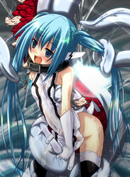 ambiguous_penetration angel_wings black_legwear blue_eyes blue_hair blush chains collar covered_penetration dress elbow_gloves female fumihiro gloves head_wings highres implied_penetration implied_sex long_hair no_panties nymph_(sora_no_otoshimono) open_mouth sex_under_clothes sex_under_dress solo sora_no_otoshimono tentacle tentacle_under_dress tentacles_under_clothes thighhighs tied_hair twintails very_long_hair wet wings