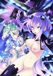 4girls accurate_art_style black_heart blanc breasts cyan_hair green_hair green_heart kreschun multiple_girls neptune_(neptunia) neptunia_(series) noire nude nude_edit nude_female nude_filter purple_hair purple_heart_(neptunia) vagina vert white_hair white_heart