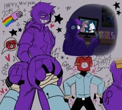 2boys ass ass_grab big_ass big_butt blush blushing five_nights_at_freddy's five_nights_at_freddy's_2 fnaf gay grin groping looking_at_another male male/male male_only mixanprixa phone_guy_(fnaf) purple_body purple_guy purple_guy_(fnaf) purple_hair purple_skin smile vincent_(fnaf)