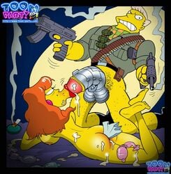 ass bottomless color cum female gun human kneeling male nude penis rainier_wolfcastle straight the_simpsons toon-party weapon