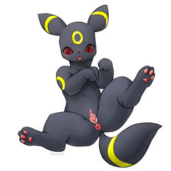 anus black_fur black_nose color eeveelution female female_only flucra front_view fur furry furry_tail nintendo open_eyes open_mouth pokemon pokemon_(species) pussy red_eyes solo tail umbreon white_background