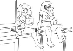 2girls artist_request barefoot female hanna-barbera hot_dog_water marcie_fleach monochrome multiple_girls mystery_inc scooby-doo velma_dinkley washing_machine