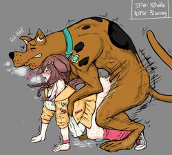 1girls 2020 72hoka bestiality blush brown_hair canine clothed_sex clothing crossover dog_ears dog_tail doggy_style female female_on_feral feral from_behind hanna-barbera hetero hololive hololive_gamers hololive_japan human_on_feral interspecies inugami_korone kneehighs long_hair loose_socks male open_mouth penetration red_socks scooby-doo scooby-doo_(character) sex socks straight virtual_youtuber weird_crossover zoophilia