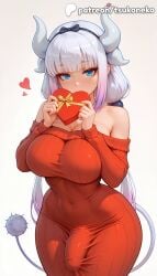 1futa 2026 ai_assisted ai_generated anime artist_name blunt_bangs box breasts bust dragon_maid explicit futanari gift gift_box hair_ornament hi_res high_quality high_resolution highres horns kanna_kamui kobayashi-san_chi_no_maidragon long_hair miss_kobayashi's_dragon_maid patreon patreon_username penis ribbed_sweater solo stable_diffusion sweater tail tsukoneko twintails valentine valentine's_day valentines_day watermark